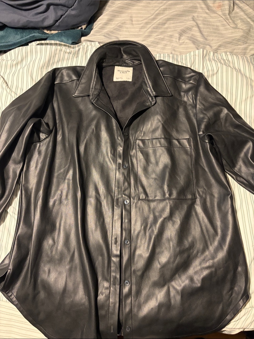 Abercrombie and Fitch Black Leather Button-Up Jacket - Classic Collar